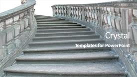  Presentation with black white vintage art - Beautiful presentation theme featuring spiral stairway - vintage stone staircase isolated backdrop and a gray colored foreground