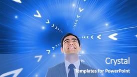  Presentation with businessman standing on mountain top - PPT theme with spiral up arrow - composite image of smiling businessman background and a  colored foreground