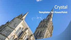  Presentation with church blue - PPT theme enhanced with spire of salisbury cathedral background and a teal colored foreground