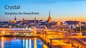  Presentation with skyline - Theme consisting of spire - tallinn estonia harbor and skyline background and a light blue colored foreground