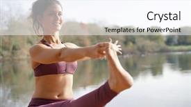  Presentation with fall lake - Slide deck with spirit soul body - stunning brunette practicing yoga outdoors background and a cool aqua colored foreground