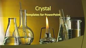  Presentation with blue flame - Beautiful PPT theme featuring spiritlamp and test-tubes backdrop and a tawny brown colored foreground