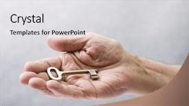  Presentation with key performance indicators - Colorful presentation enhanced with spiritual achievement - key in hand backdrop and a light gray colored foreground