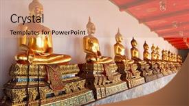  Presentation with spiritual - Beautiful presentation theme featuring spiritual alignment - gold statues of the buddha backdrop and a coral colored foreground
