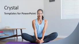  Presentation with purple lotus flowers blooming - PPT theme with spiritual athlete - latin woman stretching for lotus background and a light gray colored foreground