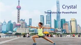  Presentation with female warrior - PPT theme with spiritual athlete - yoga woman in warrior pose background and a sky blue colored foreground