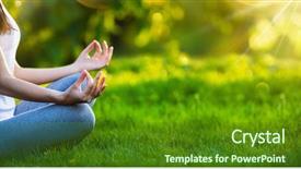  Presentation with spiritual care - PPT theme enhanced with spiritual care - yoga woman meditating at sunset background and a tawny brown colored foreground