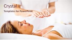  Presentation with reiki - Amazing PPT layouts having spiritual care - young woman receiving reiki treatment backdrop and a lemonade colored foreground