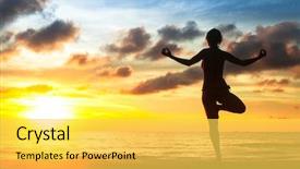  Presentation with sad woman silhouette - Slide set with spiritual change - silhouette of young woman practicing background and a  colored foreground