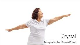  Presentation with spiritual disciplines - Presentation design consisting of spiritual disciplines - senior woman spreading her arms background and a white colored foreground