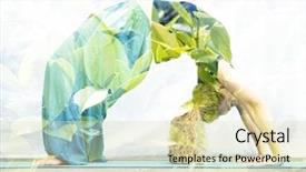  Presentation with photograph - Amazing PPT theme having double exposure portrait of young woman performing back bend combined with photograph of nature backdrop and a soft green colored foreground