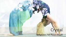  Presentation with photograph - Colorful PPT layouts enhanced with double exposure portrait of young woman performing back bend combined with photograph of nature backdrop and a lemonade colored foreground