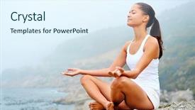  Presentation with balanced life health - Amazing presentation having balanced life - yoga beach woman doing pose backdrop and a sky blue colored foreground