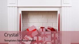  Presentation with christmas fireplace log fire burns - Cool new presentation theme with spiritual gifts - fireplace with christmas boxes backdrop and a coral colored foreground