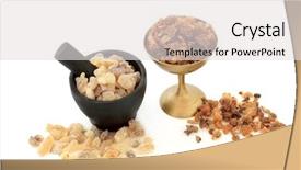  Presentation with mortar and pestle - Presentation theme with spiritual gifts - frankincense and myrrh aromatic gum background and a light gray colored foreground