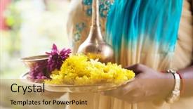  Presentation with indian traditional - Amazing slide set having spiritual gifts - indian girl with traditional plate backdrop and a gold colored foreground
