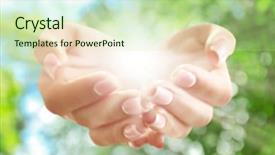  Presentation with helping hands - Theme featuring spiritual gifts - light in hands on green background and a soft green colored foreground