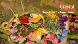  Presentation with bali - Colorful PPT layouts enhanced with spiritual gifts - offerings to gods in bali backdrop and a tawny brown colored foreground
