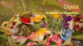  Presentation with higiene food - Amazing PPT layouts having spiritual gifts - offerings to gods in bali backdrop and a tawny brown colored foreground