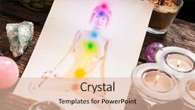  Presentation with crystals - Amazing slide deck having spiritual healing - chakras illustrated over human body backdrop and a lemonade colored foreground