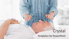  Presentation with senior spa - Audience pleasing presentation theme consisting of spiritual healing - female therapist performing reiki backdrop and a lemonade colored foreground