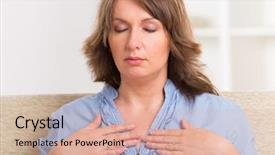  Presentation with reiki - Presentation theme enhanced with spiritual healing - woman practicing self reiki transfering background and a coral colored foreground