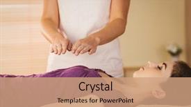  Presentation with reiki - Presentation having spiritual healing - young woman having a reiki background and a coral colored foreground