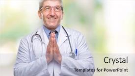  Presentation with praying hands - PPT theme enhanced with spiritual hospital - handsome senior doctor man background and a  colored foreground