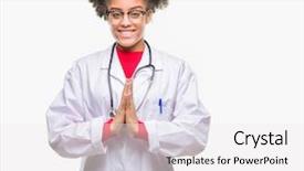  Presentation with praying hands - Colorful slide set enhanced with spiritual hospital - young afro american doctor woman backdrop and a  colored foreground