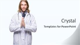  Presentation with mom praying hands - PPT layouts with spiritual hospital - young handsome doctor man background and a  colored foreground