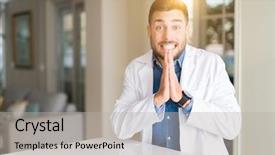  Presentation with praying hands - Amazing slide set having spiritual hospital - young handsome doctor man backdrop and a  colored foreground