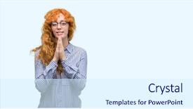  Presentation with praying hands - Theme featuring spiritual intelligent - young redhead bussines woman praying background and a sky blue colored foreground