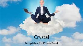  Presentation with leadership - PPT theme consisting of spiritual leadership - businesswoman working in the sky background and a light blue colored foreground