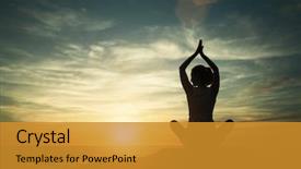  Presentation with meditation - Colorful presentation theme enhanced with spiritual life - meditation girl on the sea backdrop and a gold colored foreground