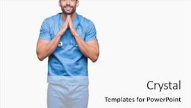  Presentation with praying hands on open bible - Amazing presentation design having spiritual medical - handsome young doctor surgeon man backdrop and a white colored foreground
