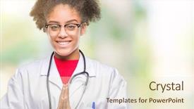  Presentation with praying hands - Amazing PPT theme having spiritual medical - young afro american doctor woman backdrop and a cream colored foreground
