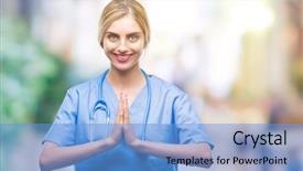  Presentation with spiritual - Slides consisting of spiritual medical - young beautiful blonde doctor surgeon background and a light blue colored foreground