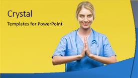  Presentation with together puzzle pieces beautiful - Audience pleasing theme consisting of spiritual medical - young beautiful blonde doctor surgeon backdrop and a yellow colored foreground