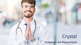  Presentation with praying hands - Presentation theme enhanced with spiritual medical - young doctor man wearing hospital background and a sky blue colored foreground