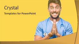  Presentation with medical smiling doctor - Beautiful PPT theme featuring spiritual medical - young handsome doctor nurse man backdrop and a yellow colored foreground