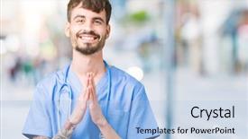  Presentation with praying hands - Cool new slides with spiritual medical - young handsome nurse man wearing backdrop and a light blue colored foreground