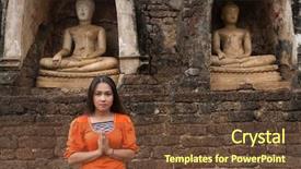  Presentation with buddha - Theme with spiritual people - asian buddhist woman praying near background and a  colored foreground