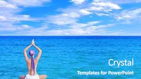  Presentation with girl running on the beach clouds - Theme enhanced with spiritual people - beautiful girl meditating background and a  colored foreground