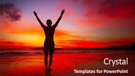  Presentation with office ergonomics man worker exercising - PPT theme featuring spiritual people - young man doing exercises standing background and a tawny brown colored foreground