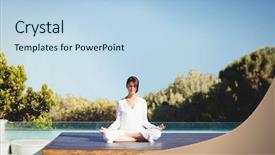  Presentation with calm - Amazing PPT theme having spiritual race - calm brunette doing yoga backdrop and a  colored foreground