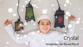  Presentation with ramadan - Slides with spiritual race - happy child ready for ramadan background and a sky blue colored foreground
