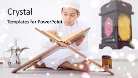  Presentation with god - Theme featuring spiritual race - muslim man praying for god background and a sky blue colored foreground