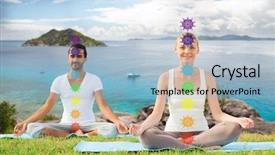  Presentation with couple nature retreat - Slide set enhanced with spiritual retreat - mindfulness spirituality and outdoor yoga background and a light blue colored foreground