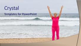  Presentation with spiritual - PPT theme having spiritual senior woman on beach background and a sky blue colored foreground