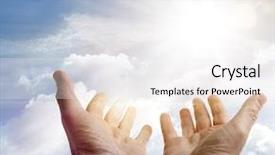  Presentation with spiritual - Beautiful PPT theme featuring spiritual sunshine - hands reaching for the sky backdrop and a white colored foreground